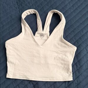 ALO Yoga White V-Neck Cropped Sports Tank